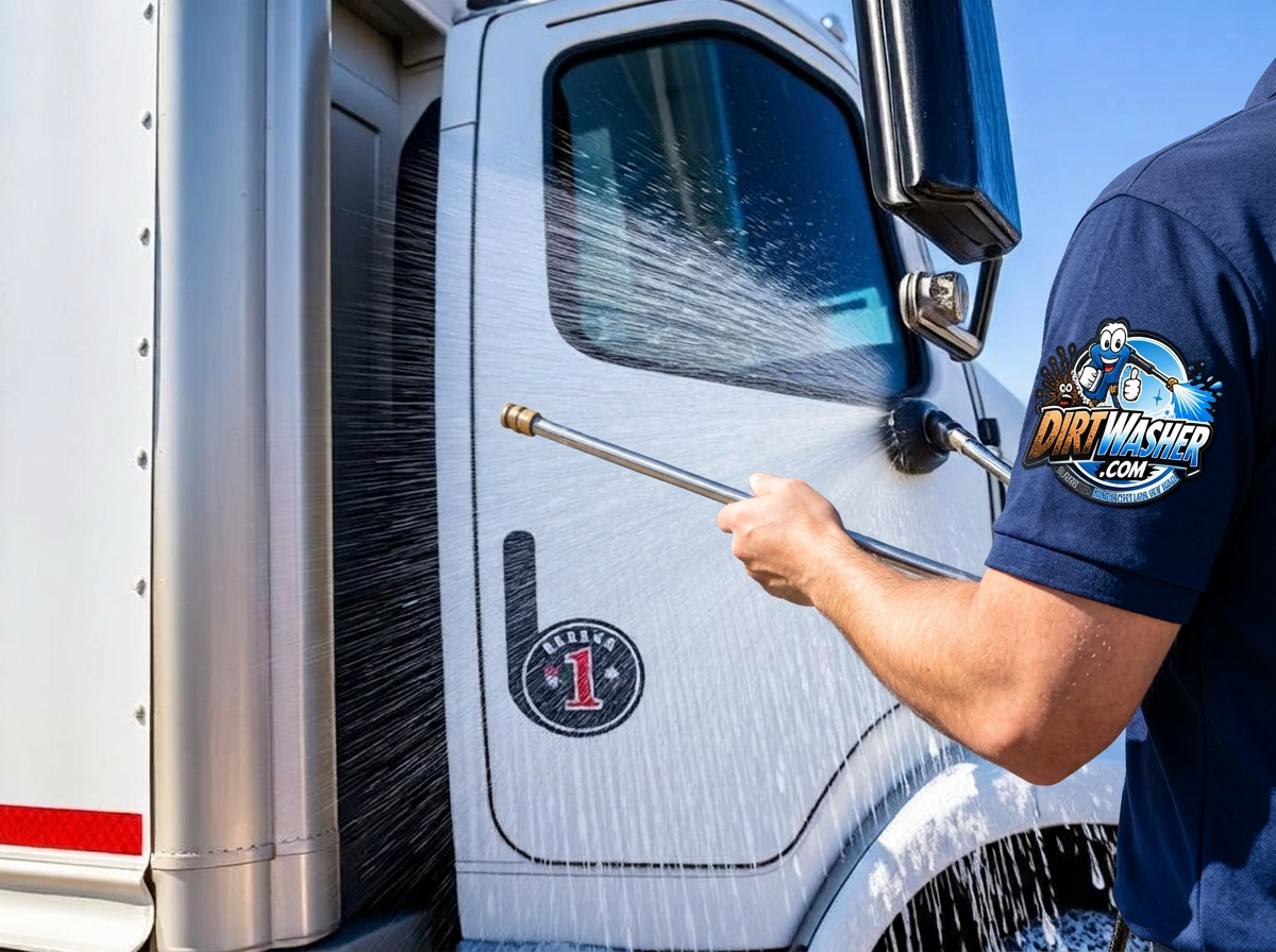 Box truck soap wash close-up